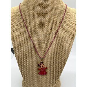 Disney Minnie Mouse Necklace Red Princess Dress Rhinestone Ball Chain 18"